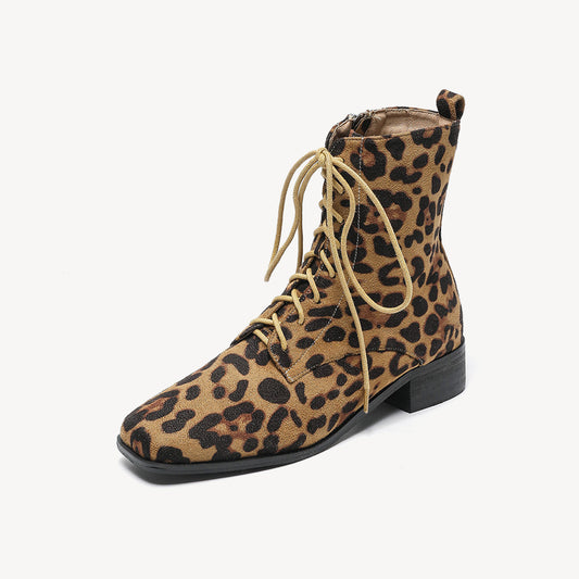 Women's Leather Personalized Fashionable Comfortable Leopard Print Boots-ONEIZY