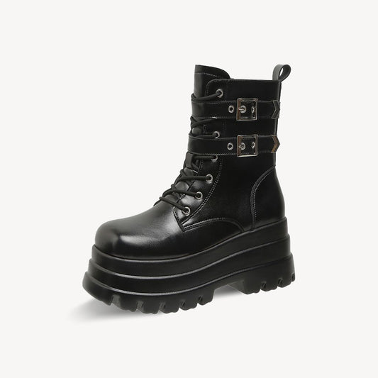 Women's Hot Girl Street Motorcycle Small Height Increasing Boots-ONEIZY