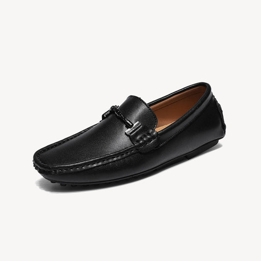 Men's Leather British Casual Fashion Metal Buckle Breathable Loafers-ONEIZY