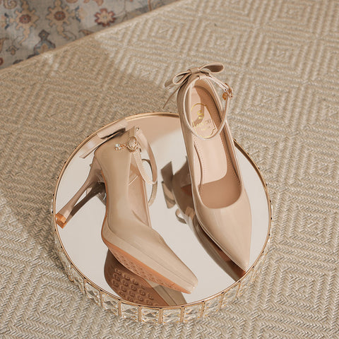 Women's Patent Leather French Style Waterproof Platform High Heels