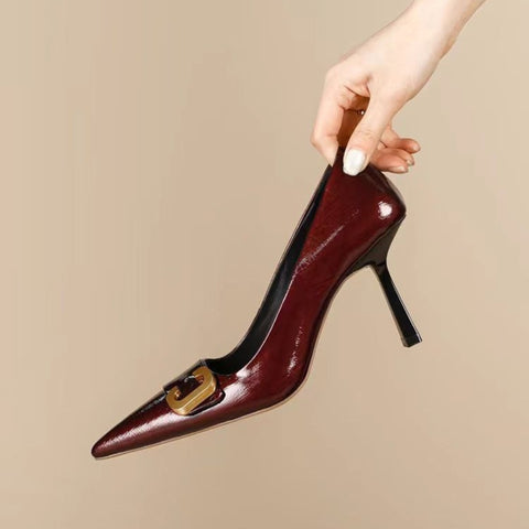 Women's Patent Leather French Temperament Shallow Mouth Stiletto High Heels