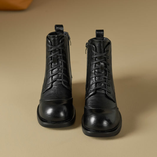 Women's Cowhide British Versatile Thick-Soled Height-Enhancing Boots