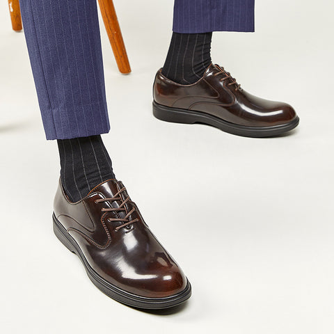 Men's Genuine Leather British Business Shiny Non-Slip Wear-Resistant Oxfords
