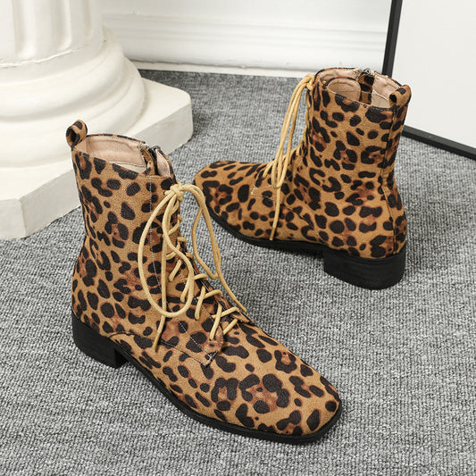 Women's Leather Personalized Fashionable Comfortable Leopard Print Boots