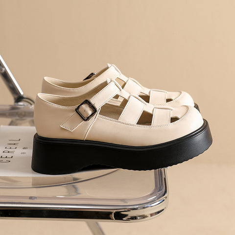 Women's Genuine Leather Roman Simple Fashionable Flat Hollow Sandals