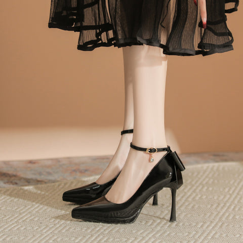 Women's Patent Leather French Style Waterproof Platform High Heels