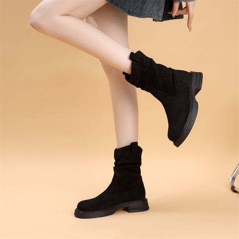 Women's Suede Retro Fashion Versatile Breathable Thick-Soled Short Boots