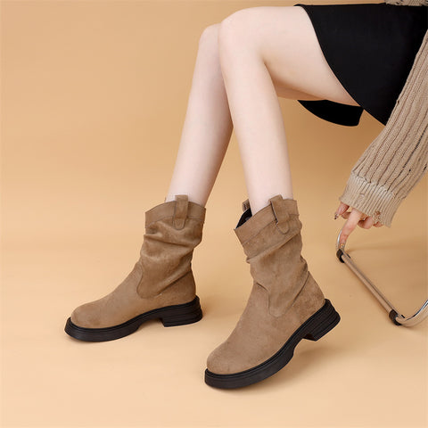 Women's Suede Retro Fashion Versatile Breathable Thick-Soled Short Boots