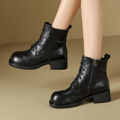 Women's Cowhide British Versatile Thick-Soled Height-Enhancing Boots