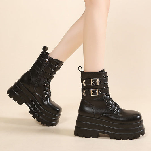 Women's Hot Girl Street Motorcycle Small Height Increasing Boots