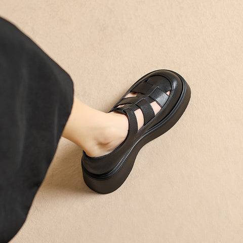 Women's Genuine Leather Roman Simple Fashionable Flat Hollow Sandals