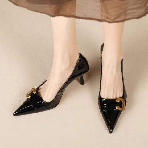 Women's Patent Leather French Temperament Shallow Mouth Stiletto High Heels