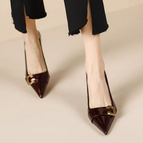 Women's Patent Leather French Temperament Shallow Mouth Stiletto High Heels