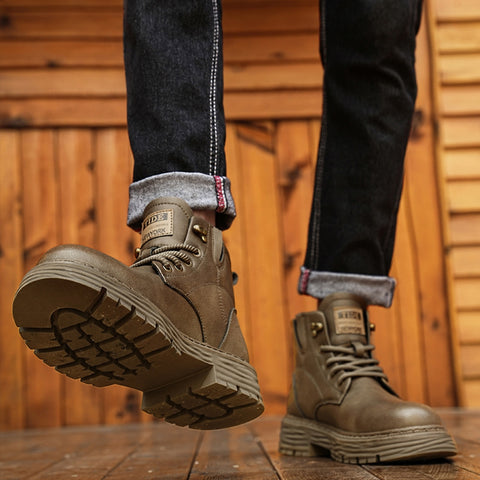 Men's Genuine Leather Retro British Shock Absorbing Workwear Boots