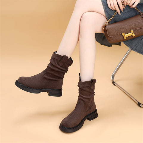 Women's Suede Retro Fashion Versatile Breathable Thick-Soled Short Boots