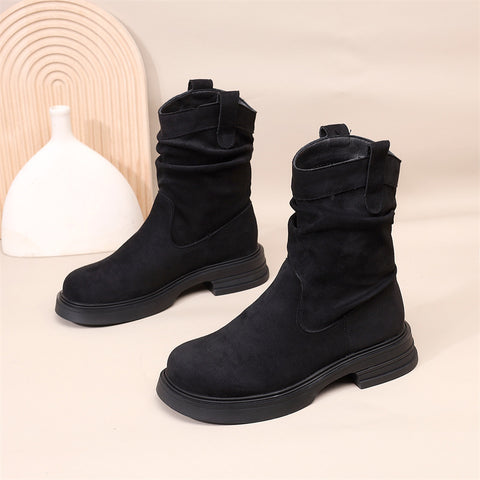 Women's Suede Retro Fashion Versatile Breathable Thick-Soled Short Boots