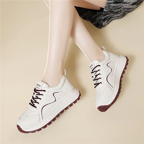 Women's Genuine Leather Casual Versatile Thick Sole Non-Slip Sneakers