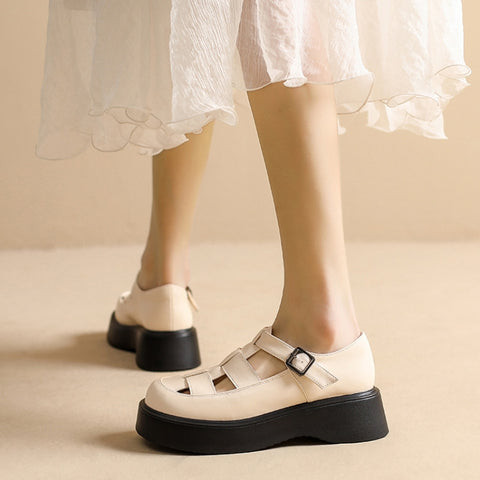 Women's Genuine Leather Roman Simple Fashionable Flat Hollow Sandals