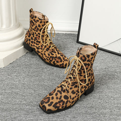 Women's Leather Personalized Fashionable Comfortable Leopard Print Boots