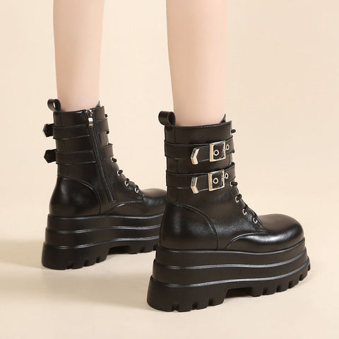 Women's Hot Girl Street Motorcycle Small Height Increasing Boots