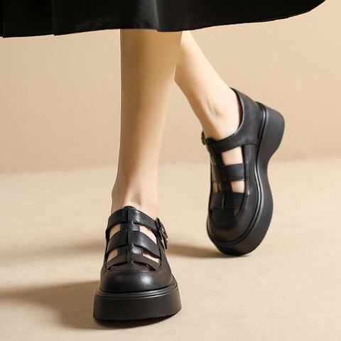 Women's Genuine Leather Roman Simple Fashionable Flat Hollow Sandals