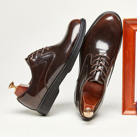 Men's Genuine Leather British Business Shiny Non-Slip Wear-Resistant Oxfords