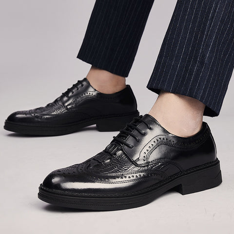 Men's Genuine Leather British Business Lace-Up Carved Breathable Oxfords