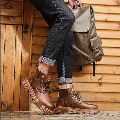 Men's Genuine Leather Retro British Shock Absorbing Workwear Boots