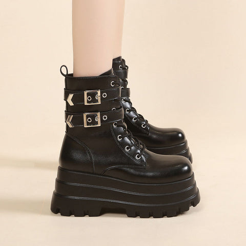 Women's Hot Girl Street Motorcycle Small Height Increasing Boots