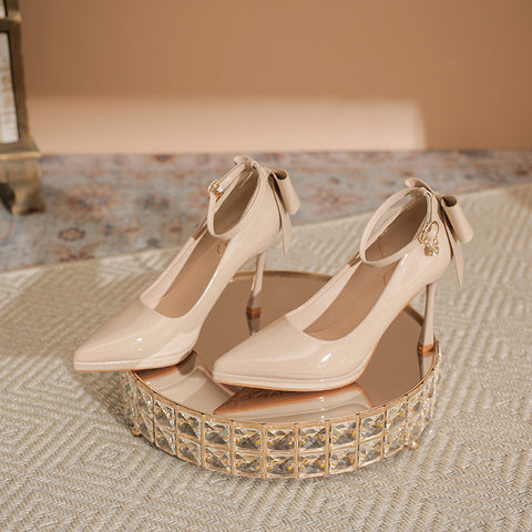 Women's Patent Leather French Style Waterproof Platform High Heels