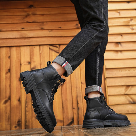 Men's Genuine Leather Retro British Shock Absorbing Workwear Boots