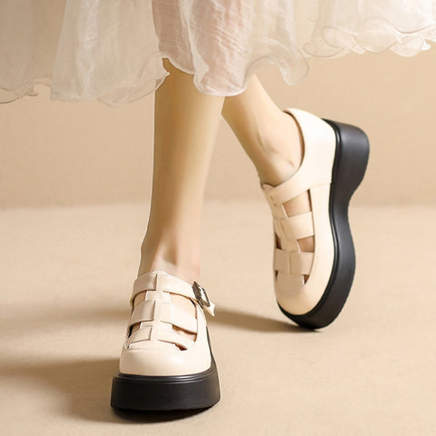 Women's Genuine Leather Roman Simple Fashionable Flat Hollow Sandals