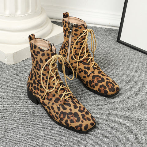 Women's Leather Personalized Fashionable Comfortable Leopard Print Boots