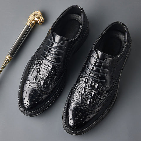 Men's Genuine Leather British Business Lace-Up Carved Breathable Oxfords