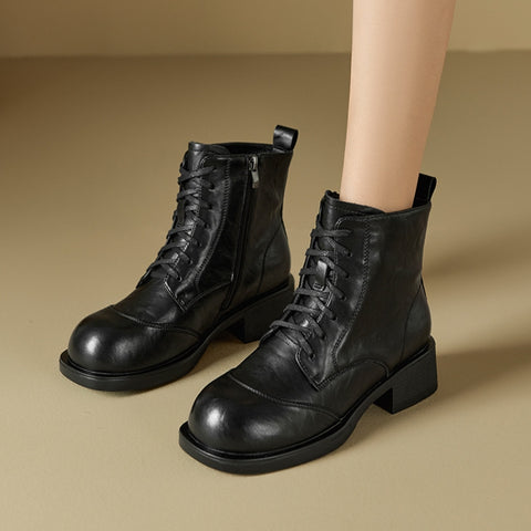 Women's Cowhide British Versatile Thick-Soled Height-Enhancing Boots