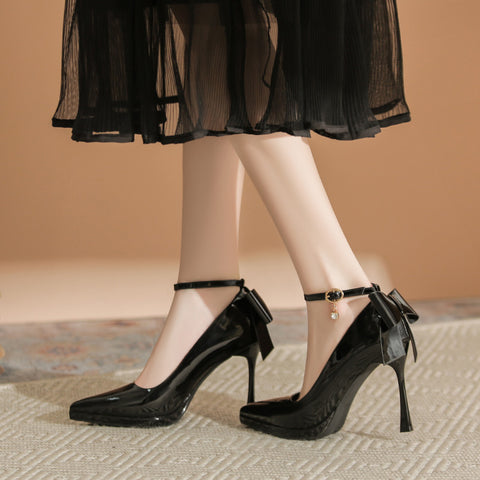 Women's Patent Leather French Style Waterproof Platform High Heels