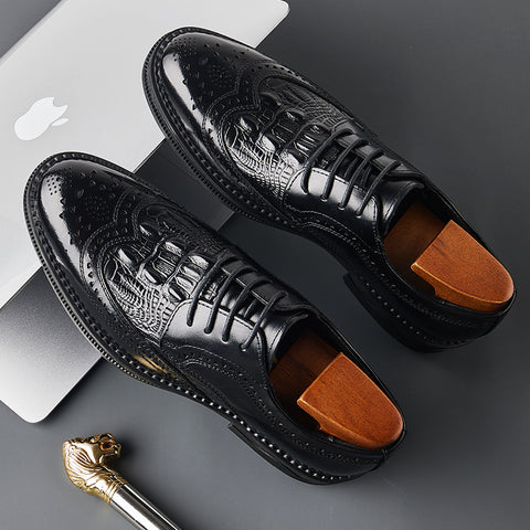 Men's Genuine Leather British Business Lace-Up Carved Breathable Oxfords