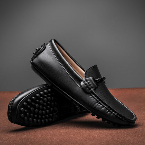 Men's Leather British Casual Fashion Metal Buckle Breathable Loafers