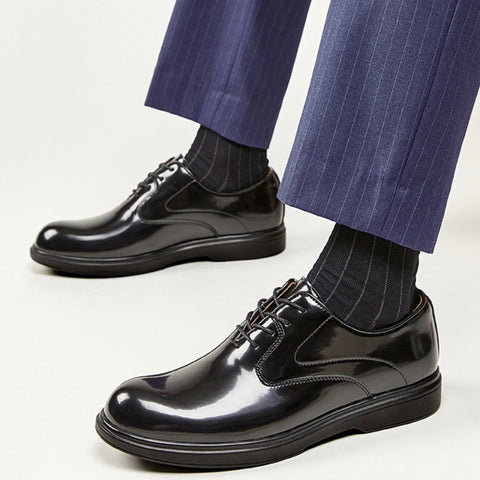 Men's Genuine Leather British Business Shiny Non-Slip Wear-Resistant Oxfords