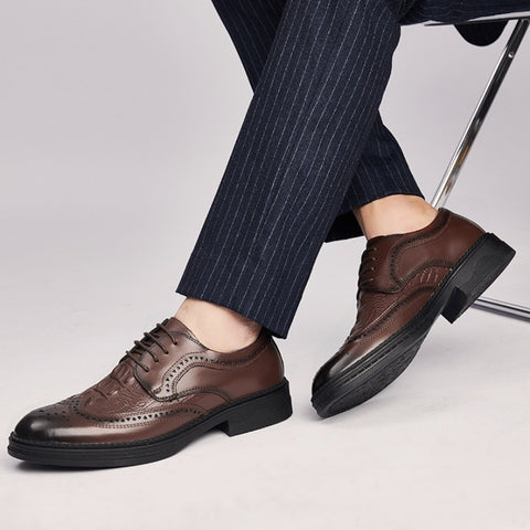 Men's Genuine Leather British Business Lace-Up Carved Breathable Oxfords