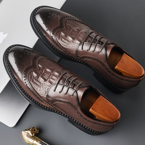Men's Genuine Leather British Business Lace-Up Carved Breathable Oxfords