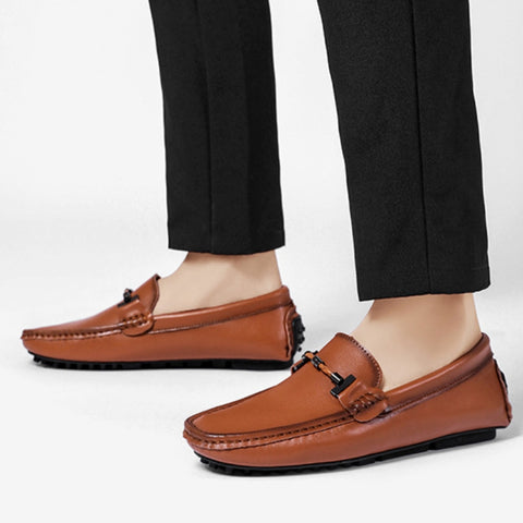 Men's Leather British Casual Fashion Metal Buckle Breathable Loafers
