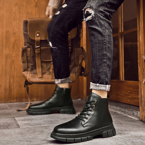 Men's All-Match Cowhide High-Top Large-Size Boots