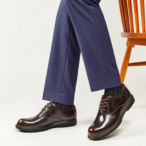 Men's Genuine Leather British Business Shiny Non-Slip Wear-Resistant Oxfords