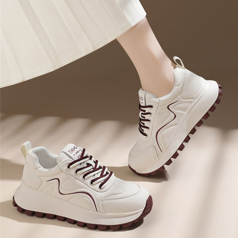 Women's Genuine Leather Casual Versatile Thick Sole Non-Slip Sneakers