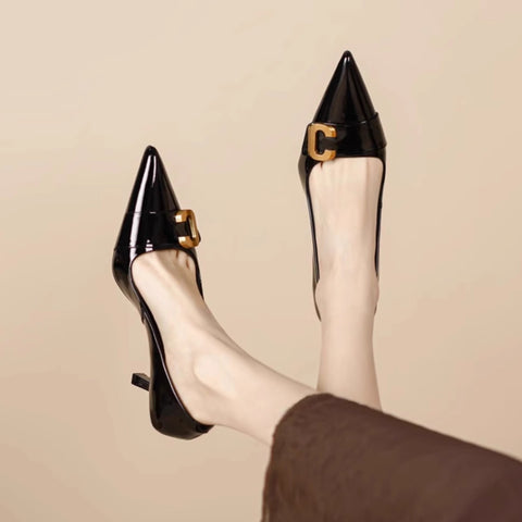 Women's Patent Leather French Temperament Shallow Mouth Stiletto High Heels