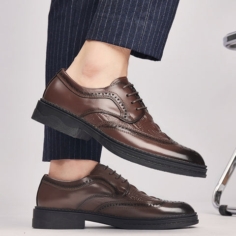 Men's Genuine Leather British Business Lace-Up Carved Breathable Oxfords