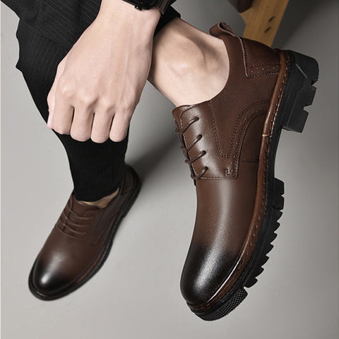 Men's Top Layer Cowhide Versatile Comfortable Thick-Soled Oxfords