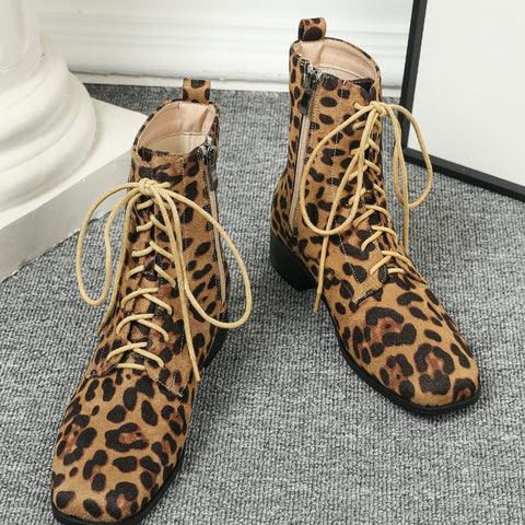 Women's Leather Personalized Fashionable Comfortable Leopard Print Boots