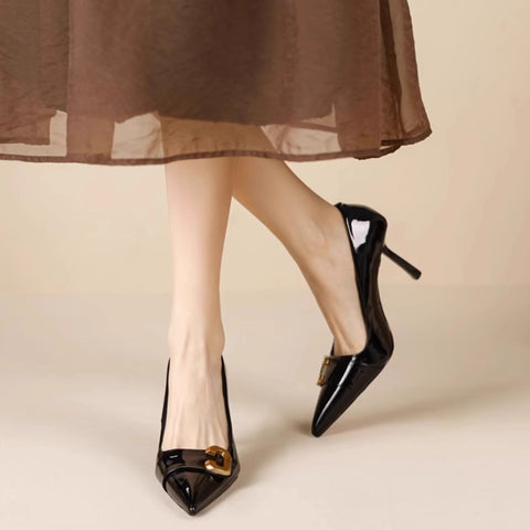 Women's Patent Leather French Temperament Shallow Mouth Stiletto High Heels